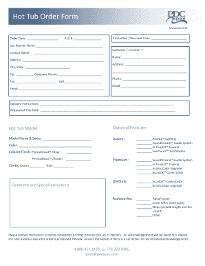 Hot Tub Order Form - pdcspas.com