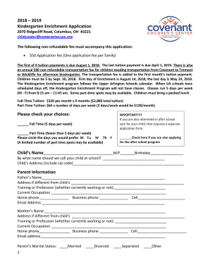 2018 2019 Kindergarten Enrichment Application