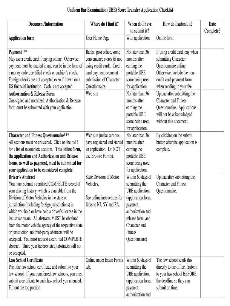 Fillable Online UNIFORM BAR EXAMINATION New York State Board of Law Fax Email Print