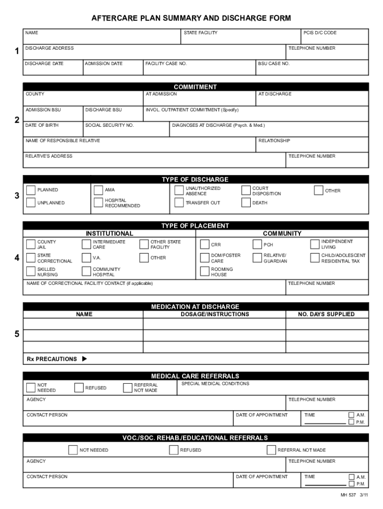 mh 537 aftercare summary discharge Preview on Page 1