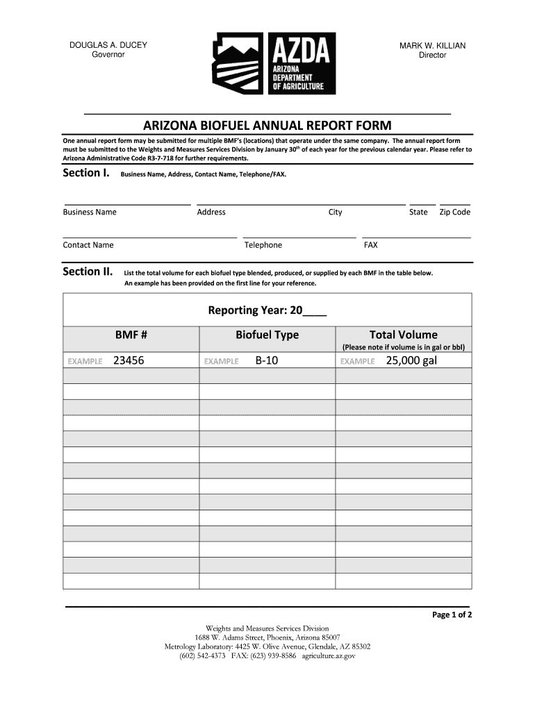 ARIZONA BIOFUEL ANNUAL REPORT FORM Preview on Page 1