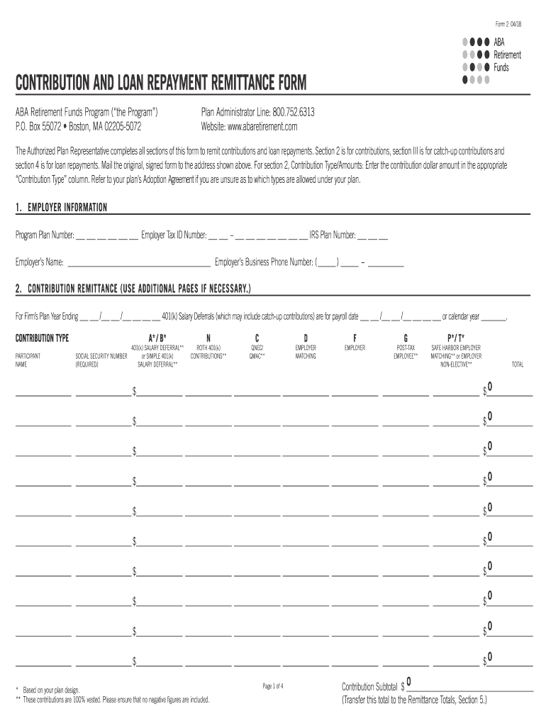 2018-2024 ABA Retirement Funds Form 2 Fill Online, Printable, Fillable, Blank - pdfFiller