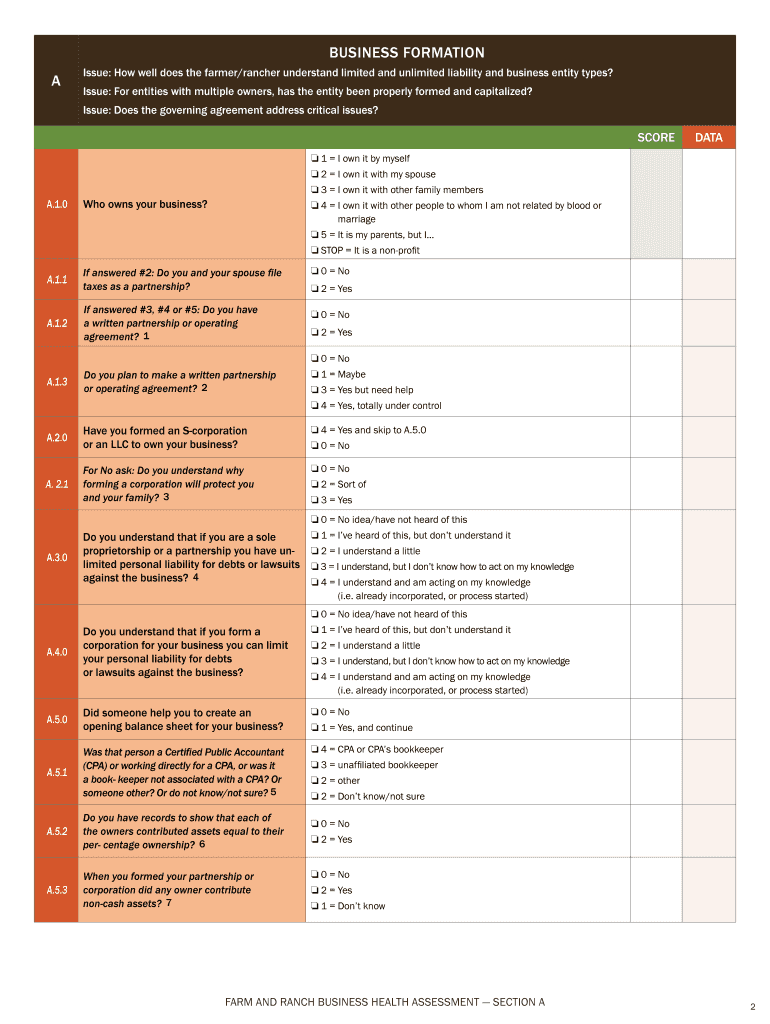 Farm and Ranch Business Health Assessment - National Preview on Page 1