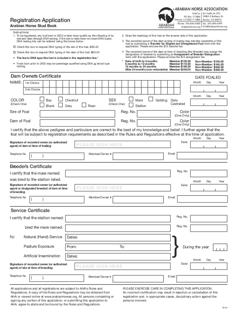 arabian horse association registration Preview on Page 1