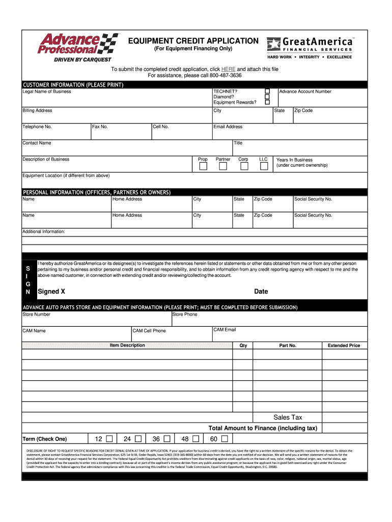 Advance Professional Equipment Credit Application - Fill and Sign Printable Template Online | US ...