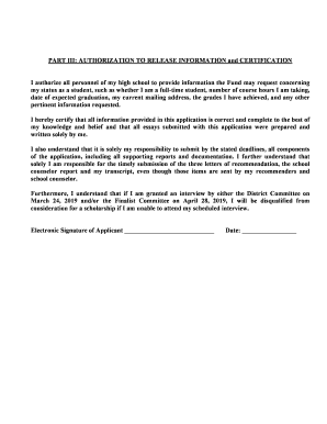 PART III: AUTHORIZATION TO RELEASE INFORMATION and ...