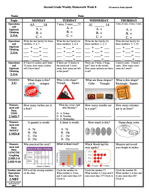 Fillable Online Second Grade Weekly Homework Week 8 Fax Email Print