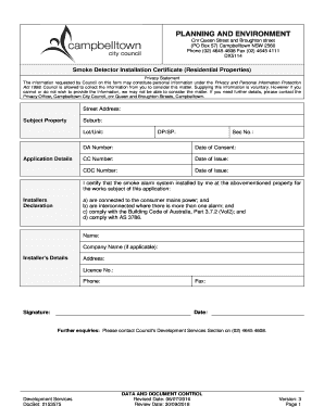 2018 2020 Form Au Campbelltown Smoke Detector Installation Certificate Residential Properties Fill Online Printable Fillable Blank Pdffiller