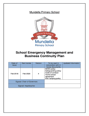 School Emergency Management and Business Continuity Plan template. Emergency Planning