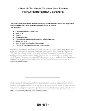 Advanced Checklist for Corporate Event Planning - Private/FInternal Events