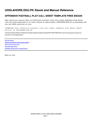 Fillable Online uoslahore edu Offensive Football Play Call Sheet ...