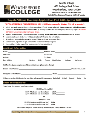 Coyote Village Housing Application Fall 2018-Spring 2019