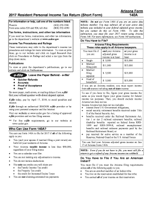 Fillable Online 2017 Resident Personal Income Tax Return (Short Form ...