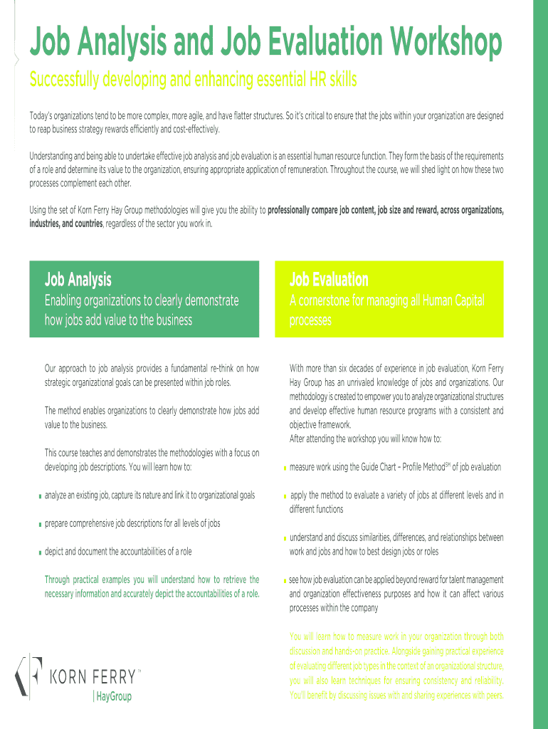 Fillable Online Job Analysis and Job Evaluation Brochure BG Korn