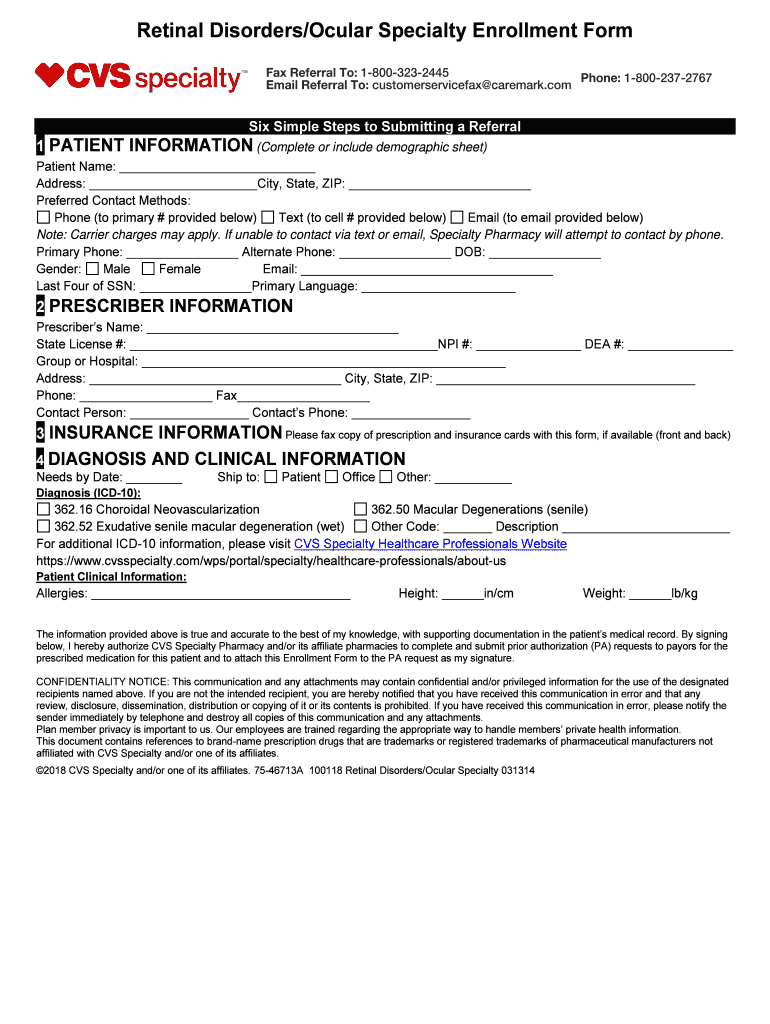 Fillable Online Retinal DisordersOcular Specialty Enrollment Form