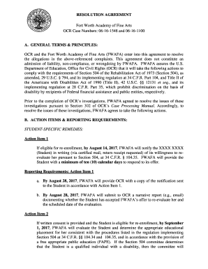 Ft. Worth Academy of Fine Arts (PDF). Resolution Agreement