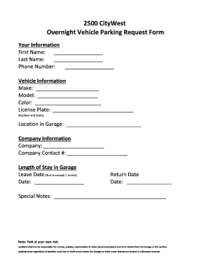 Fillable Online 2500 CityWest Overnight Vehicle Parking Request Form ...