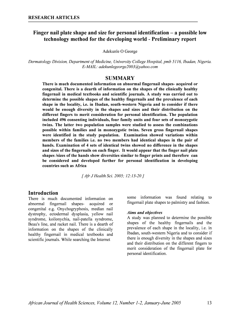 Fillable Online Finger nail plate shape and size for personal Fax Email Print pdfFiller