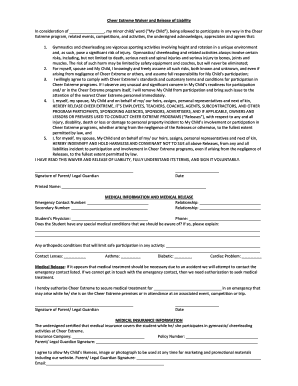 Cheer Extreme Waiver and Release of Liability