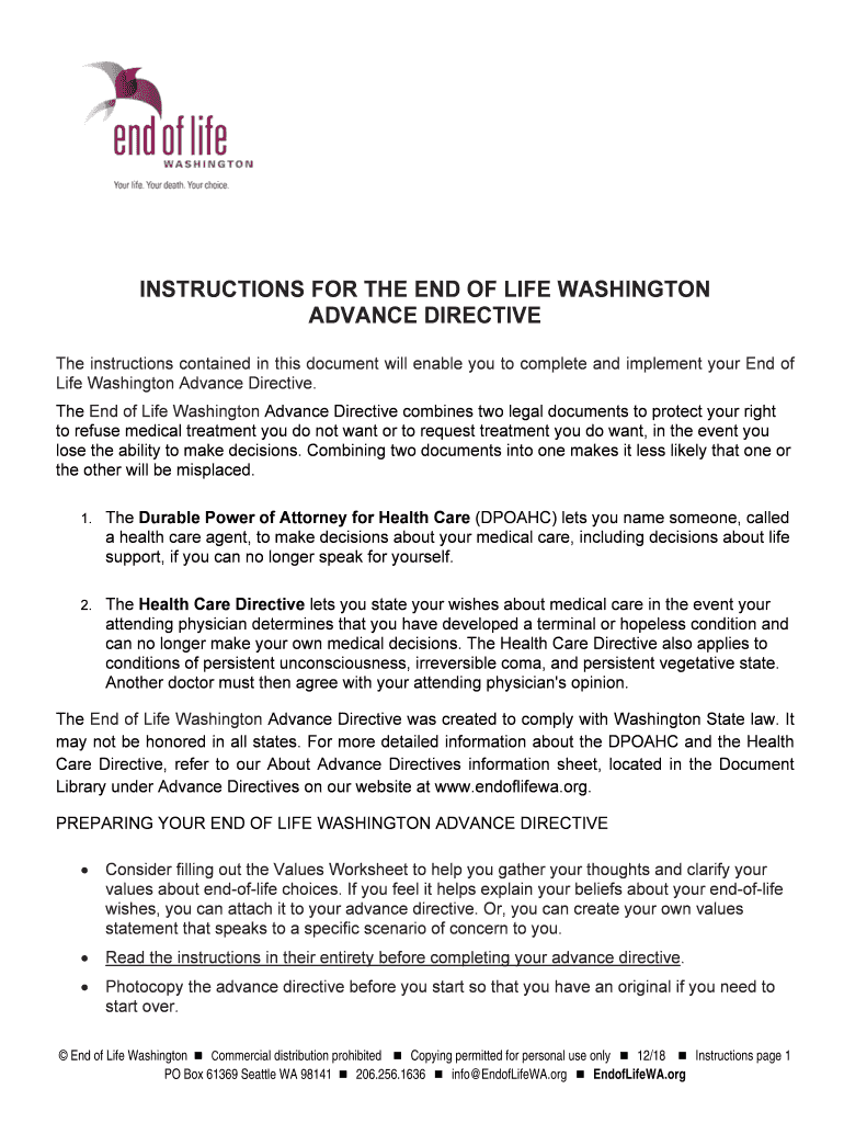 Fillable Online Instructions For The End Of Life Washington Advance Fillable online instructions for the end of life washington advance