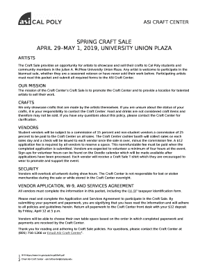 Craft Sale Vendor Application Form. vendor application form for the ASI Craft Center sale