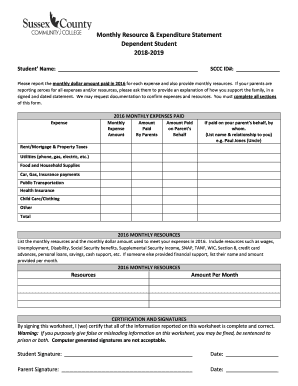 Monthly Resource &amp; Expenditure Statement