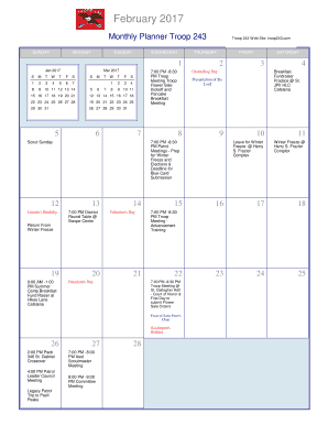 Fillable Online Monthly Planner Troop 243 Fax Email Print - pdfFiller