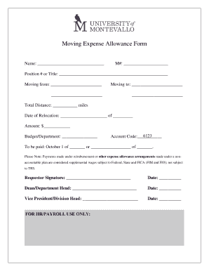 Moving Expense Allowance Form - montevallo.edu