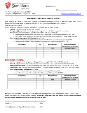 Household Verification Form 2019-2020