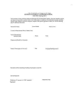 ENTERTAINMENT EXPENSE FORM Spring 2013 - utep.edu