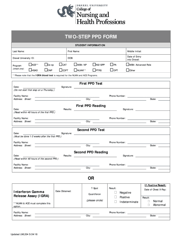 Drexel University TwoStep PPD Form 20182022 Fill and Sign Printable