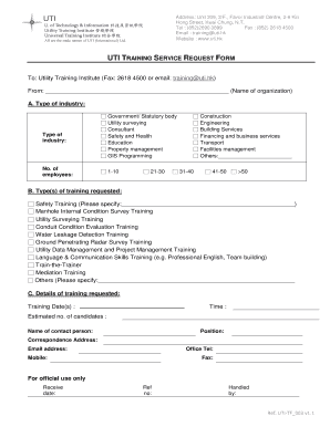 UTI TRAINING SERVICE REQUEST FORM