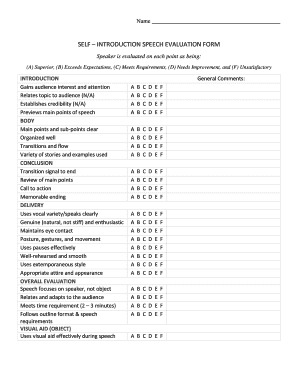 SELF INTRODUCTION SPEECH EVALUATION FORM