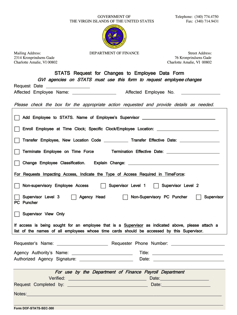 Fillable Online STATS Request for Changes to Employee Data Form Fax ...