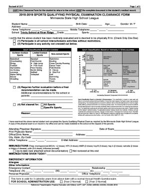 Physical Exam Clearance Form 2018-19