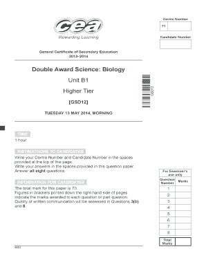 Double Award Science: Biology Unit B1 Higher Tier - CCEA