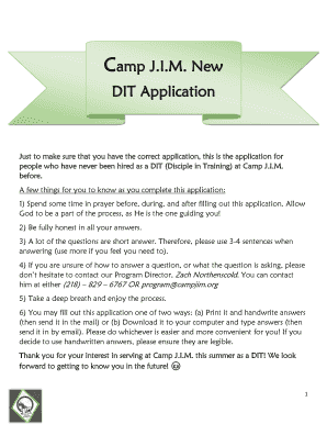 Camp J.I.M. New DIT Application