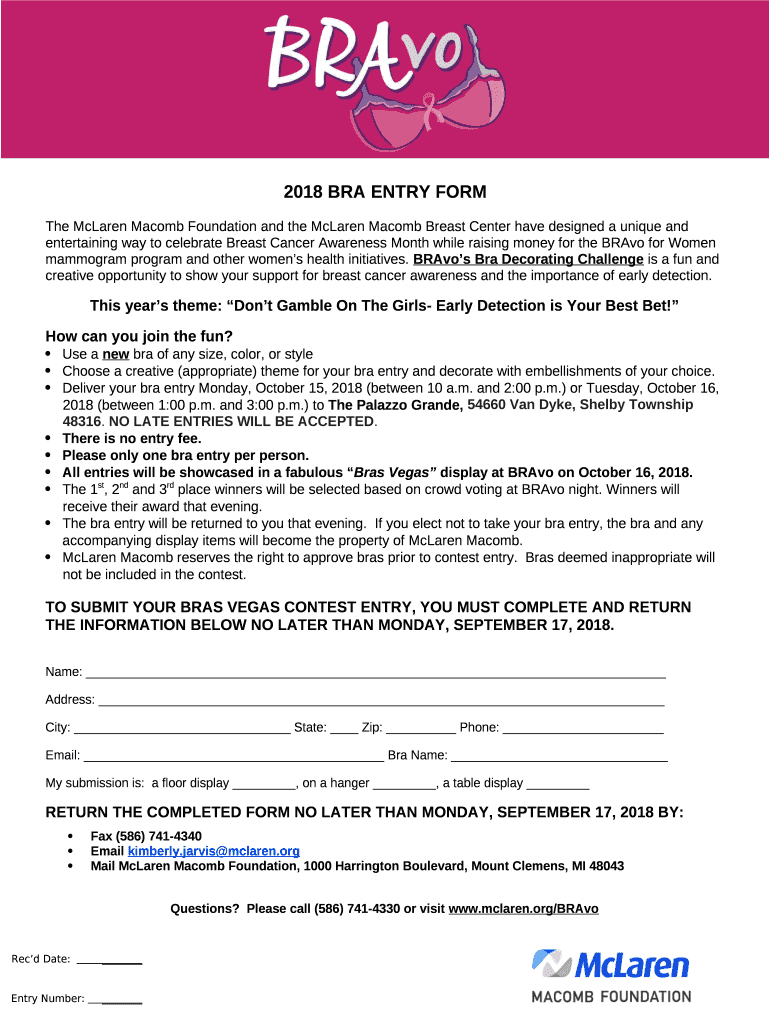 2018 BRA ENTRY Doc Template | pdfFiller