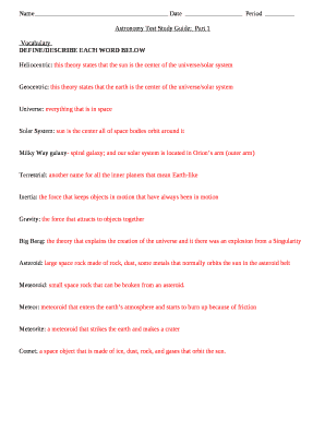 Earth Science Study Guide Astronomy Test 4/29