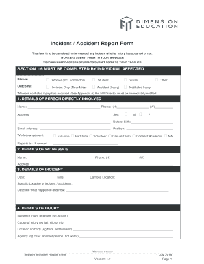 Incident Accident Report Form. Incident / Injury Report Form
