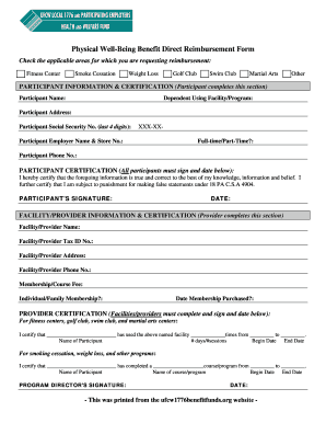 Fillable Online Physical Well-Being Benefit Direct Reimbursement Form Fax Email Print - pdfFiller