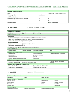 CREATIVE WORKSHOP OBSERVATION FORM - EnFaNCE Manila