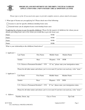 Fillable Online RHODE ISLAND DEPARTMENT OF CHILDREN, YOUTH & FAMILIES ...