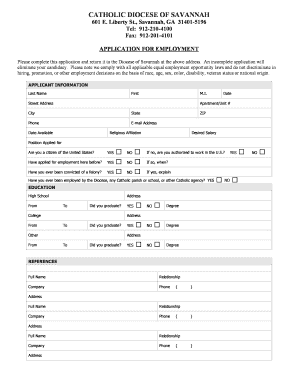 Diocese of Savannah Employment Application
