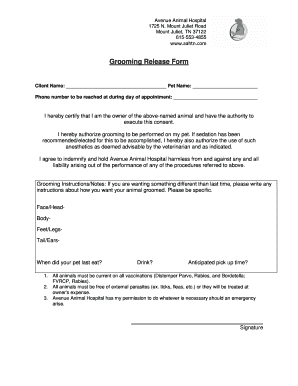Grooming Release Form - aahtn.com