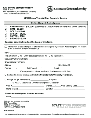 fillable online csu rodeo club 2019 sponsor form final fax email print pdffiller