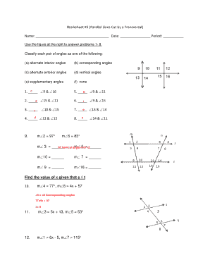 Worksheet 3 Parallel Lines Cut By A Transversal - Fill and Sign Printable  Template Online