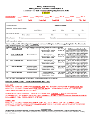 Fillable Online ASU Dining Services Meal Plan Contract Fax Email Print ...