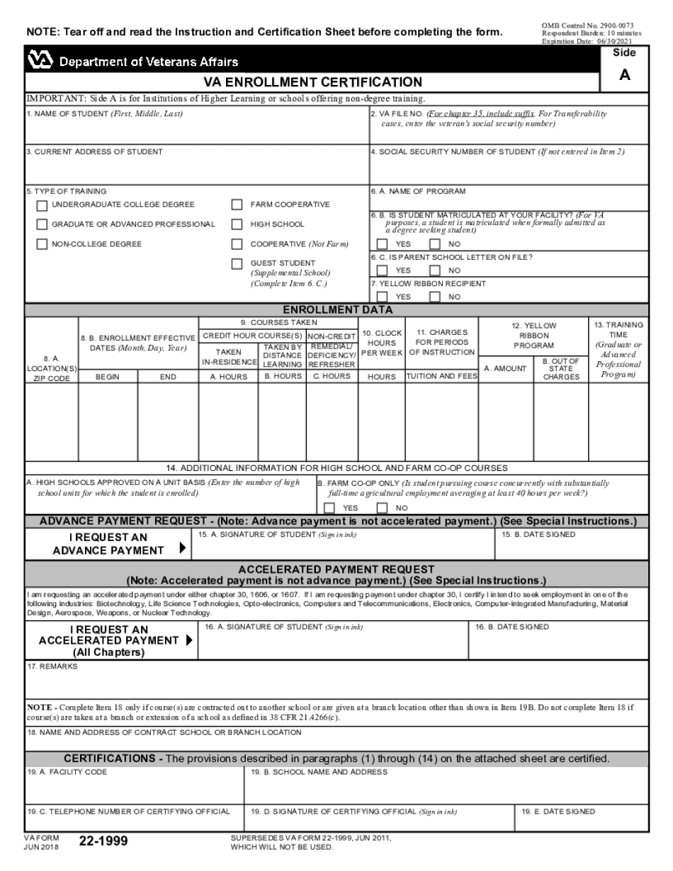 Va Form 22 1999 Va Enrollment Certification - Fill Online, Printable