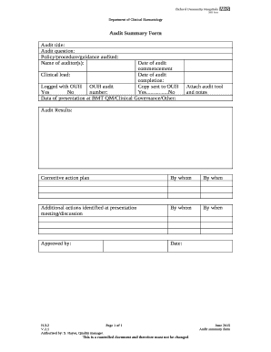 Audit Summary Form - NSSG - Haematology